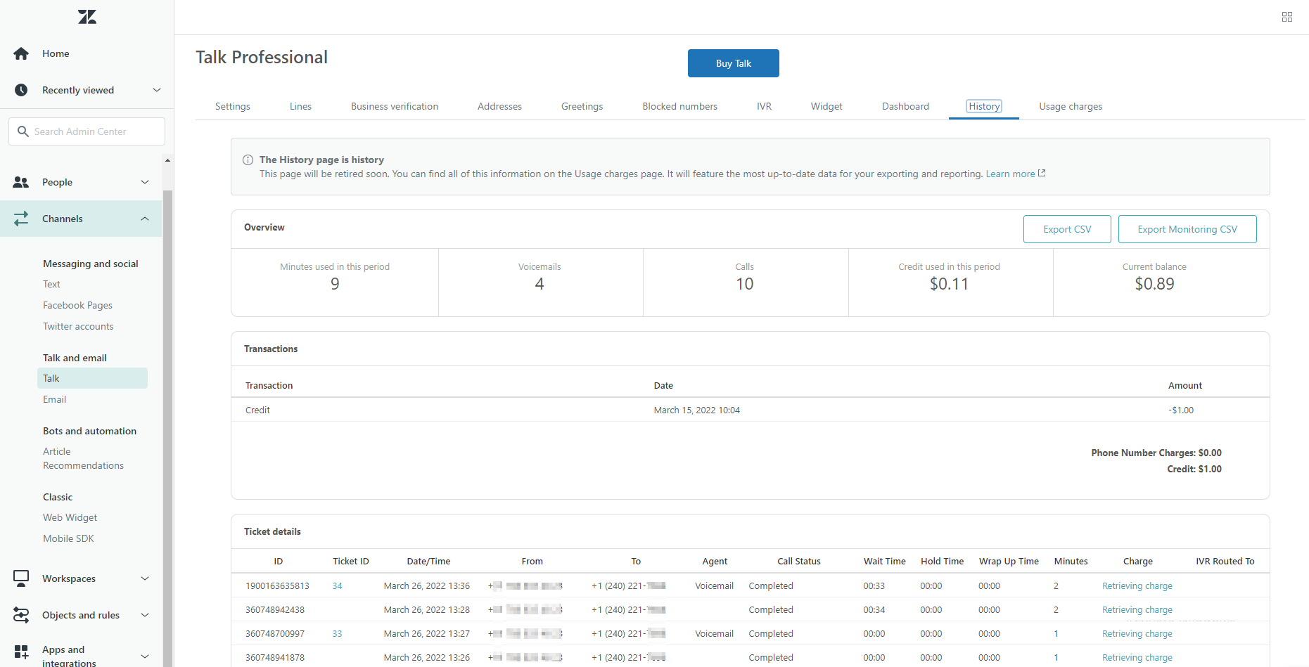 Zendesk Call History