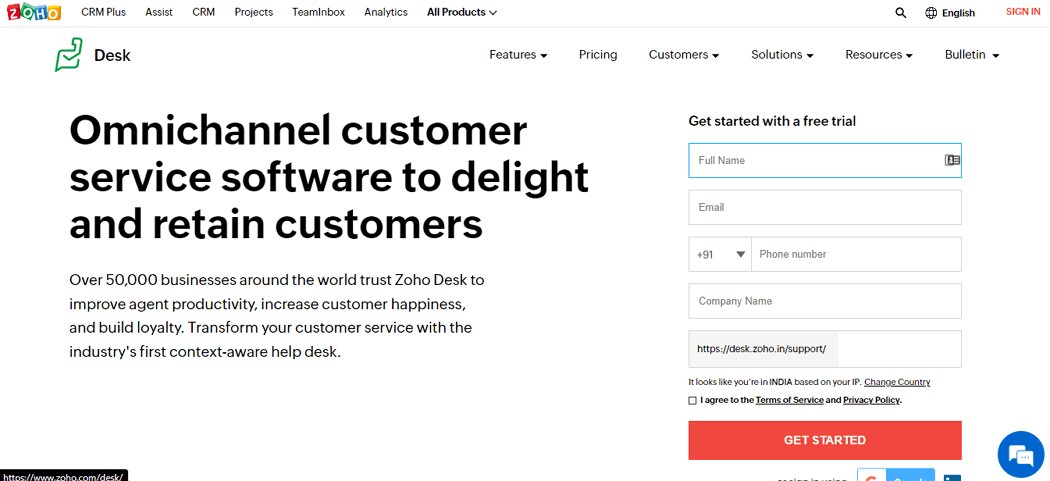 Zoho Desk Website