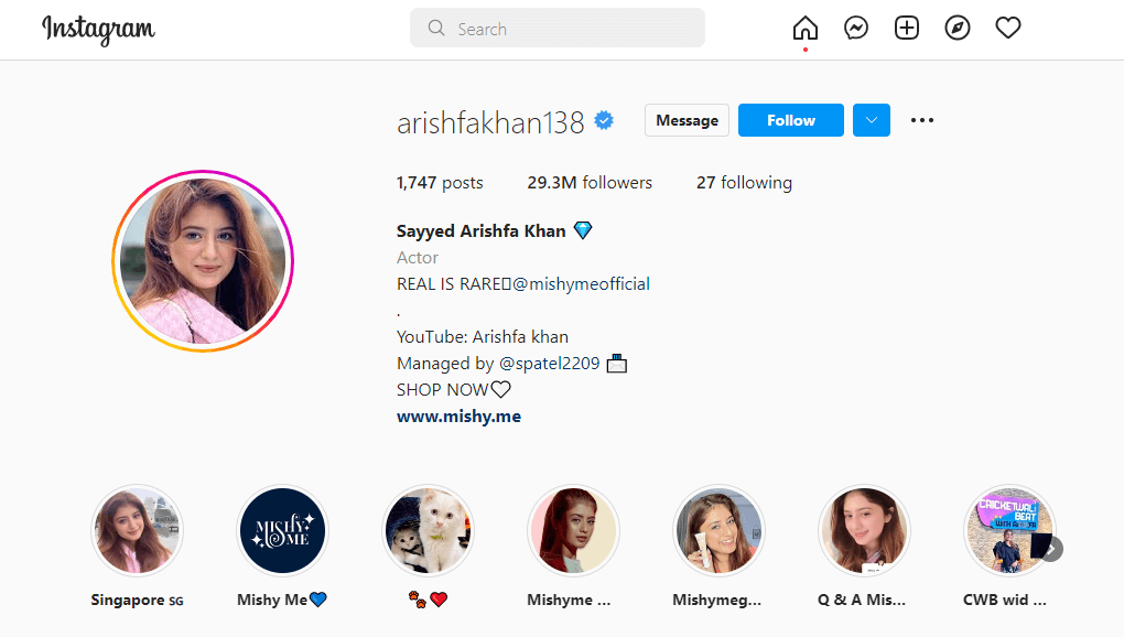 ArishfaKhan Instagram Account