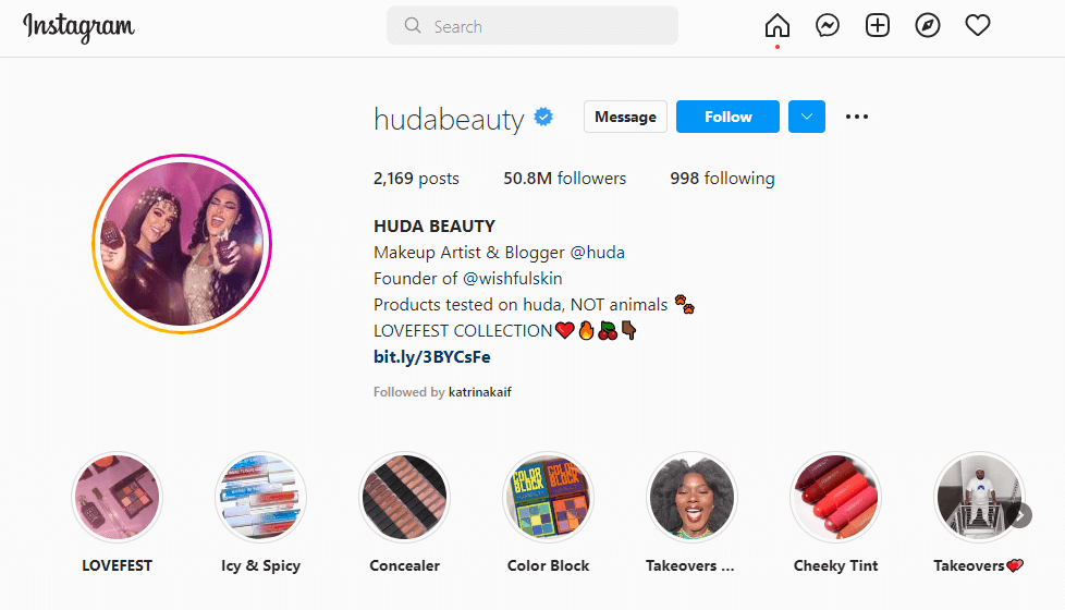 HudaBeauty Instagram Account