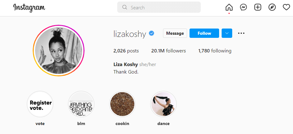 LizaKoshy Instagram Account