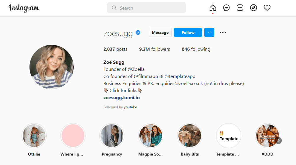 ZoeSugg Instagram Account