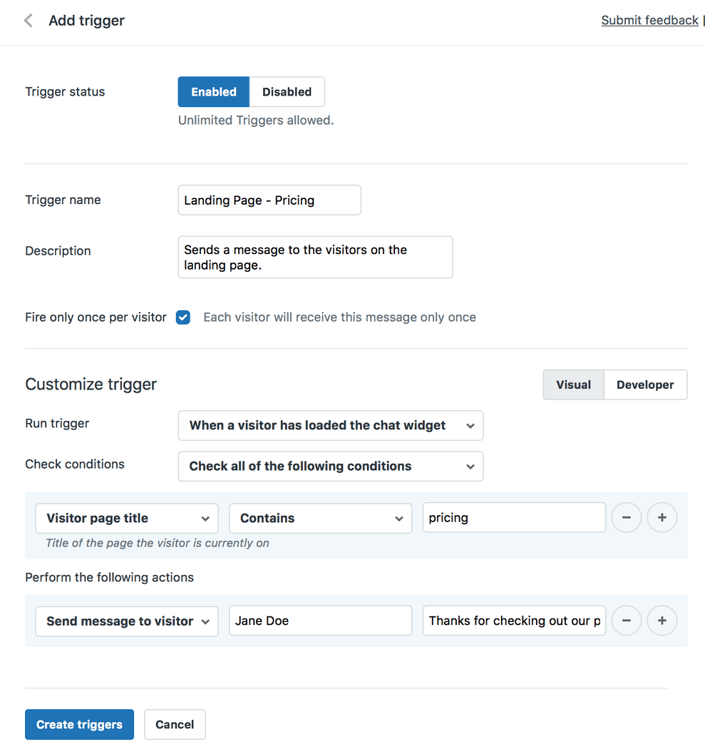 Zendesk Trigger for users visiting the product's pricing page