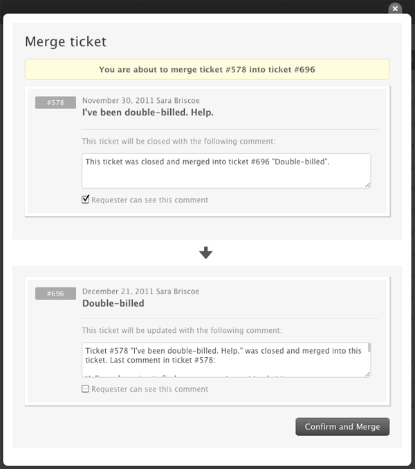 Zendesk merge tickets