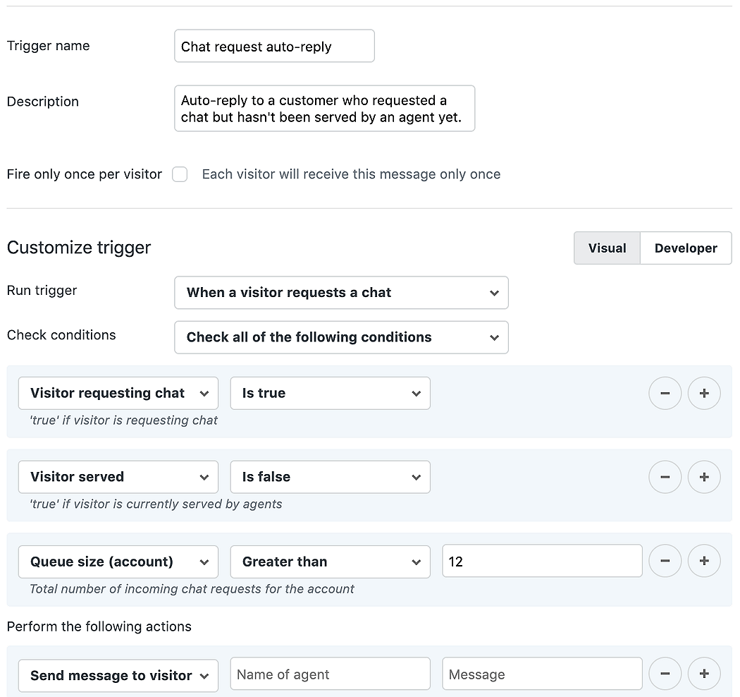 Zendesk chat trigger when the queue is large