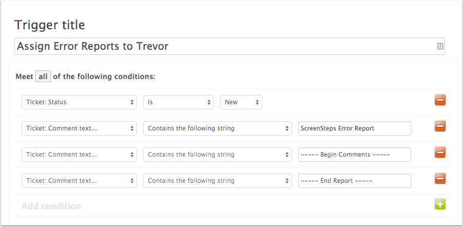 Zendesk trigger conditions
