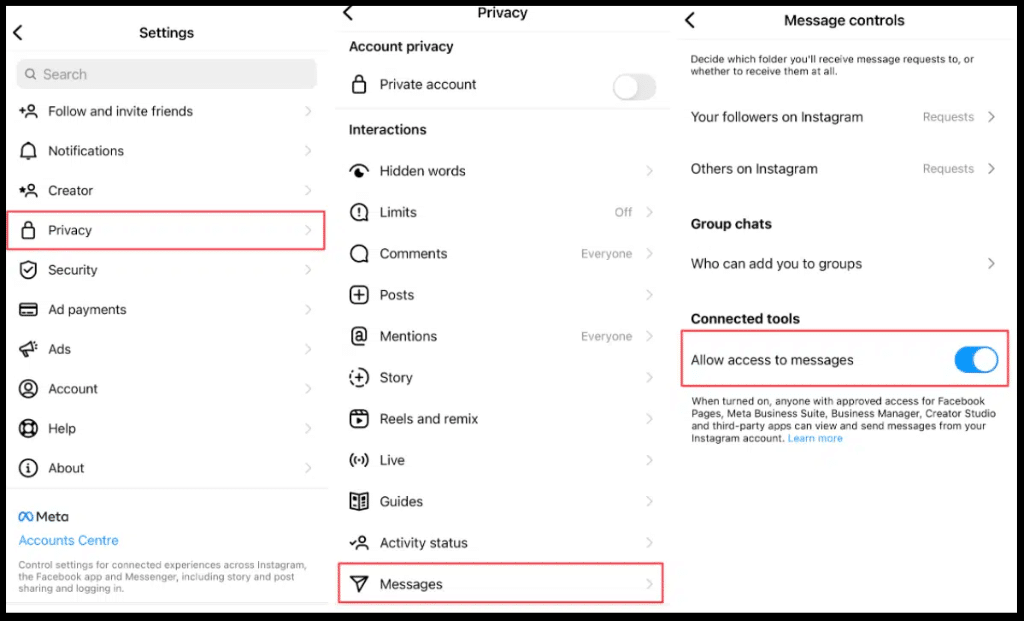 Instagram auto message setup