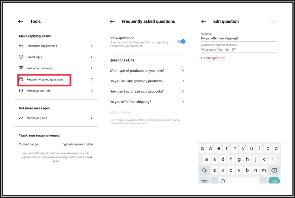 Instagram auto message setup