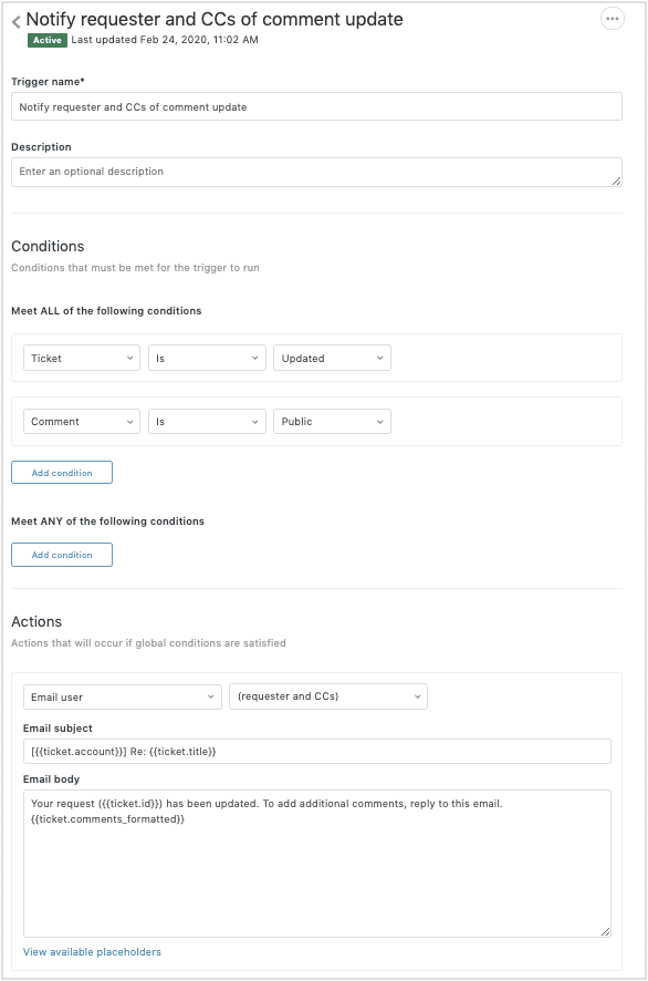 Zendesk ticket notification settings