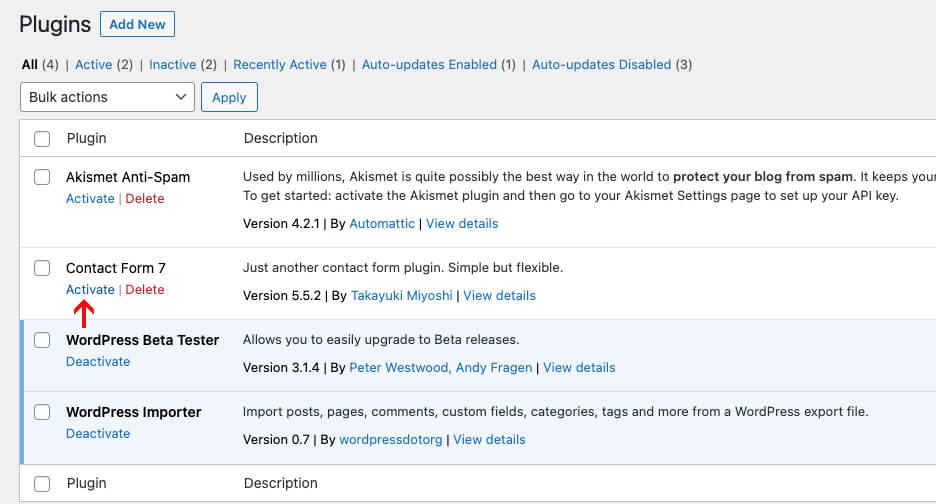 WP plugins-Activate