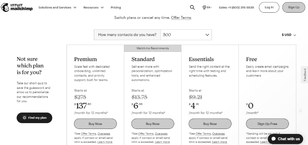 mailchimp pricing - flodesk vs mailchimp