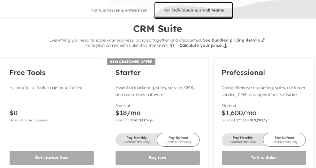 hubspot pricing - salesforce vs hubspot