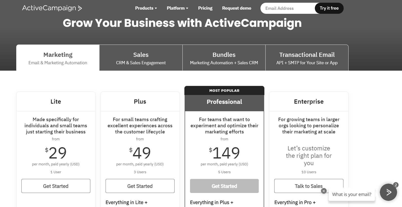ActiveCampaign pricing