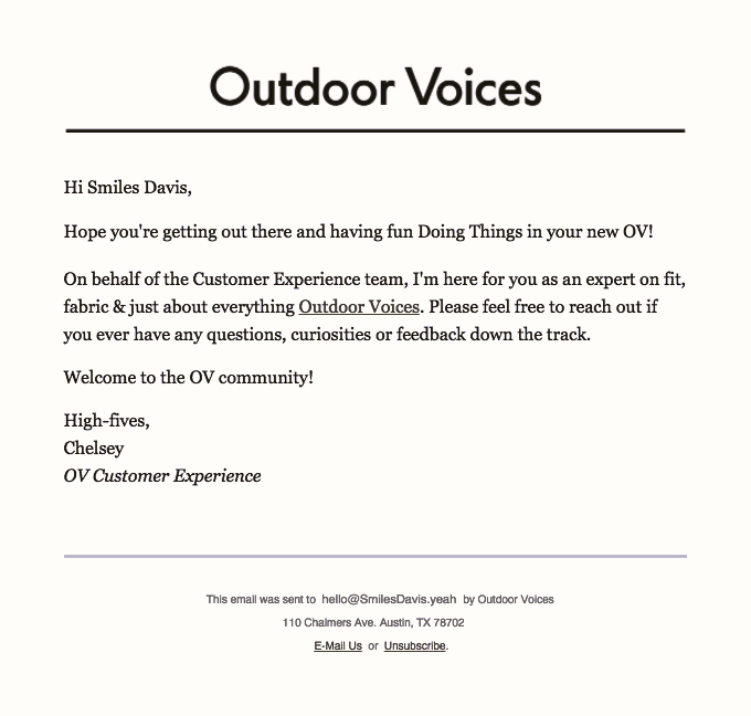 Outdoor Voices’s Minimalist Email Design