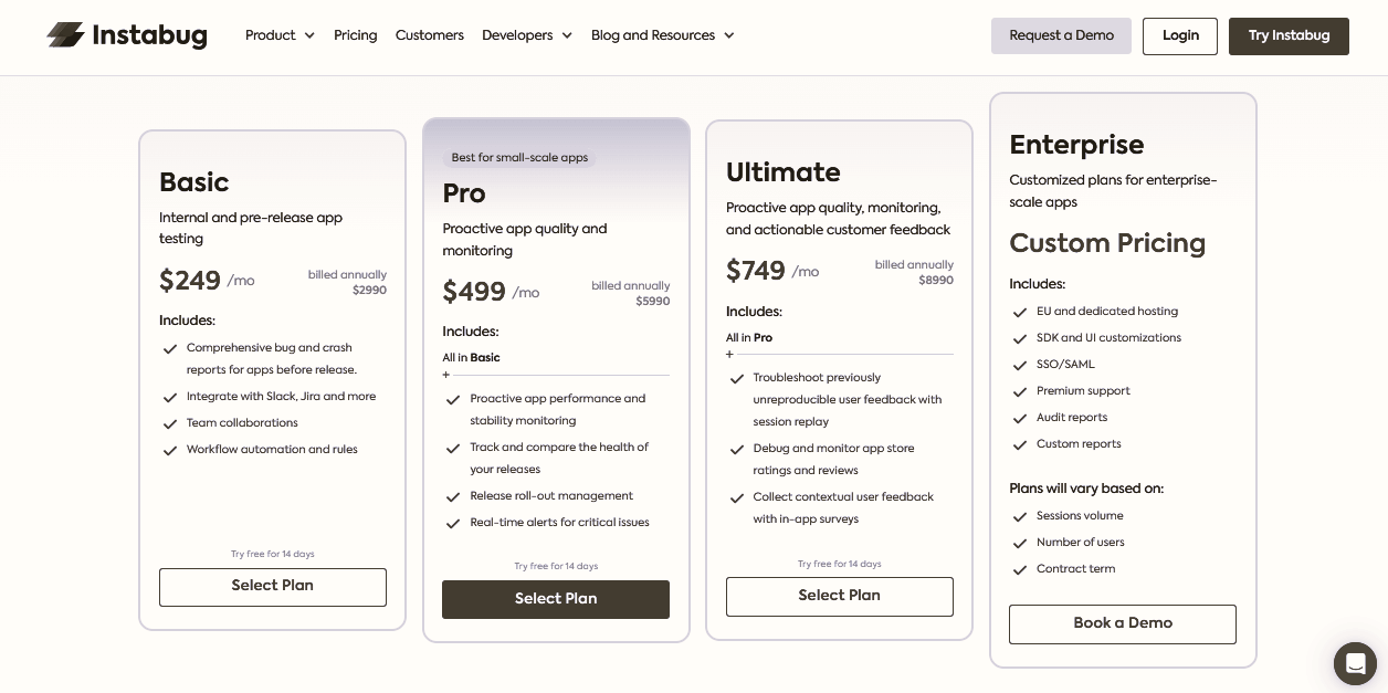 userback alternative Instabug Pricing